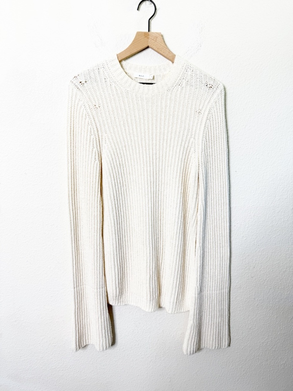 ALC Cream Ribbed Knit Sweater Side Vents‎ High Slit SAMPLE Womens Size M